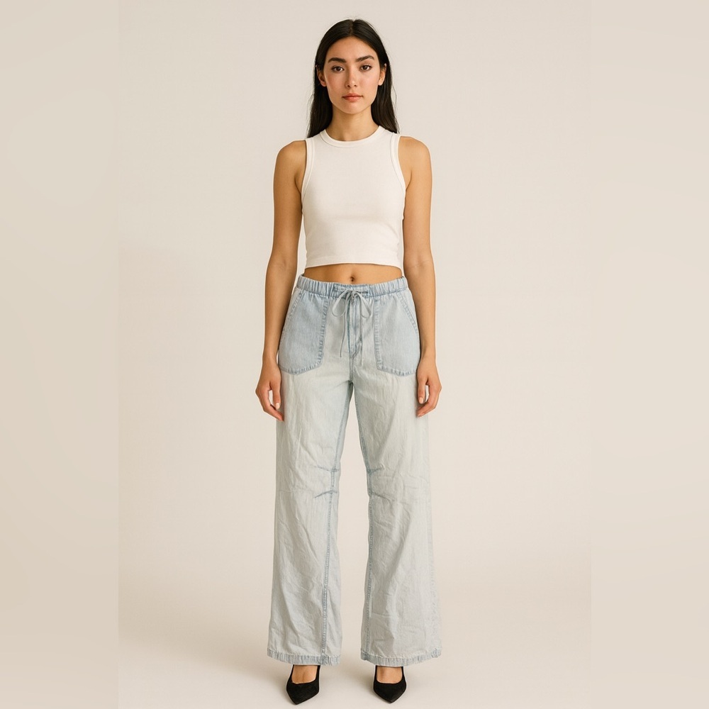 Free People Light Blue Wide-Leg Pull On Denim